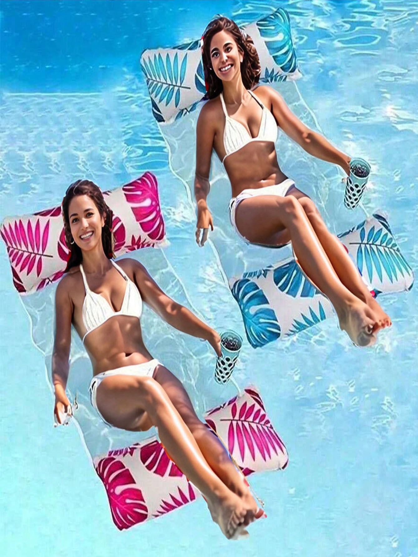 Inflatable Water Hammock Mesh Floating Bed Swimming Pool Lounger Float Hammock for Summer Beach Pool Party