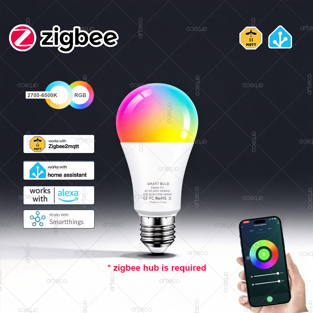 Zigbee E27 Led Light Bulb 15W 18W Smart Led Lamp RGB CW WW Led Bulb Work With Alexa Echo Home Assistant Z2MQTT Zigbee 3.0 Bridge