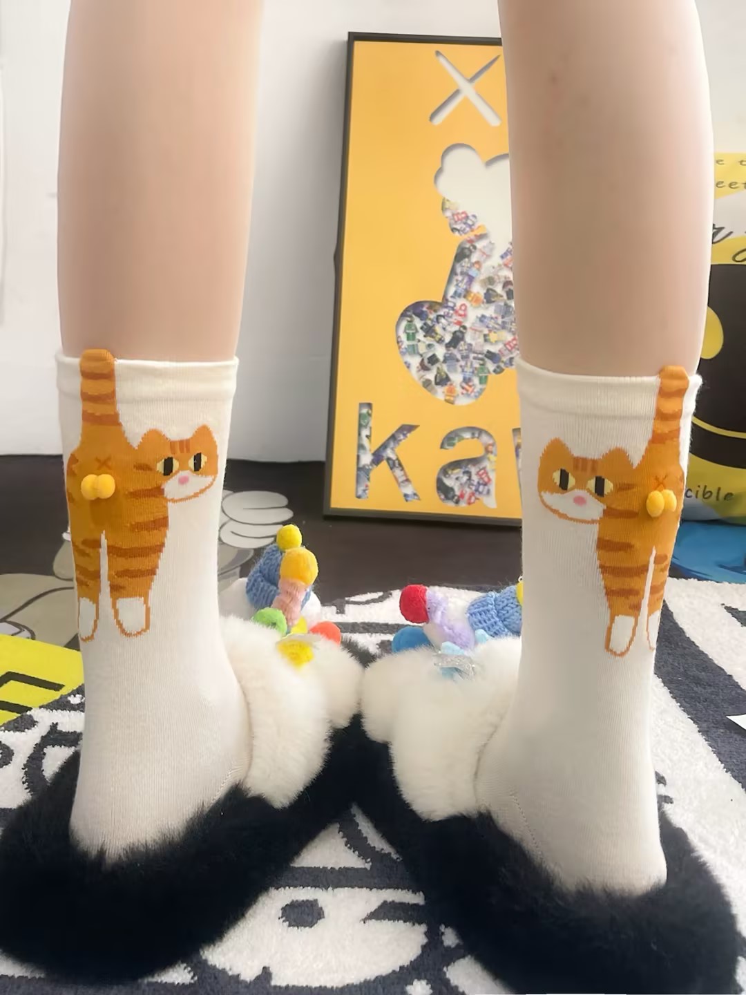 Cute Cat Socks Black/White Funny Cat Socks Breathable Soft Girl Women Novelty Stocking Kawaii Sock Set