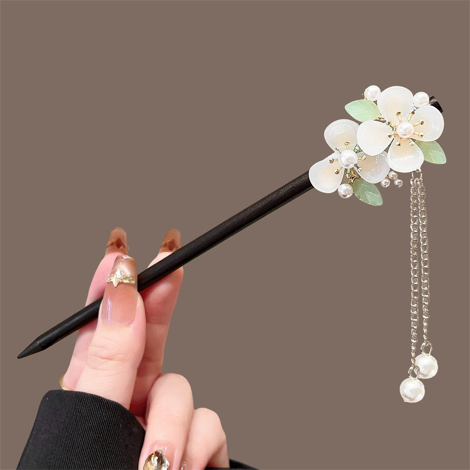 Vintage Wooden Flower Tassel Hairpin Exquisite Elegant Floral Hair Stick Girls Daily Hair Decor Stick Hairdressing Accessories