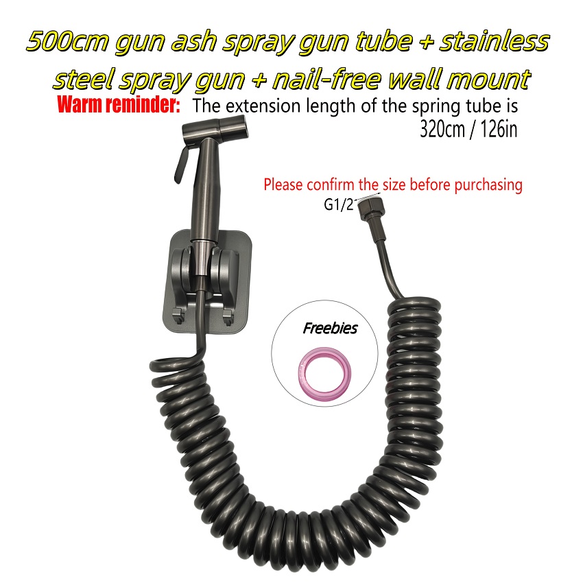 3-piece bathroom flushing set, stainless steel handheld cleaning spray , 2m, 3m, 5m extension pipes, and wall mounted base