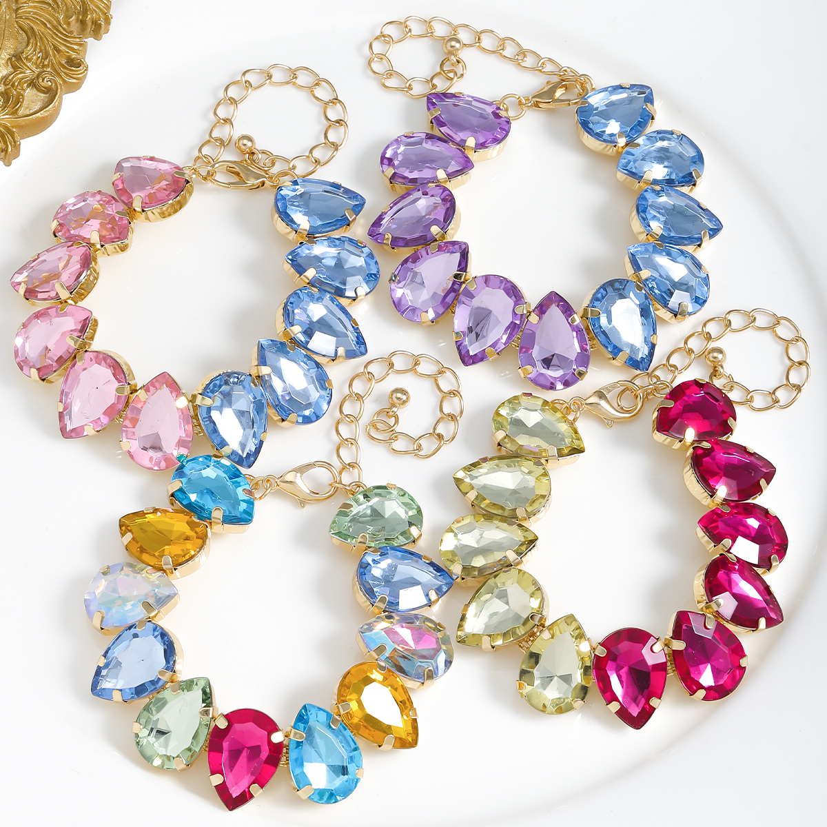 Luxury Rhinestone Bracelet Women Colorful Crystal Hand Chain Bride Wedding High Jewelry Accessories Bling Banquet Elegant