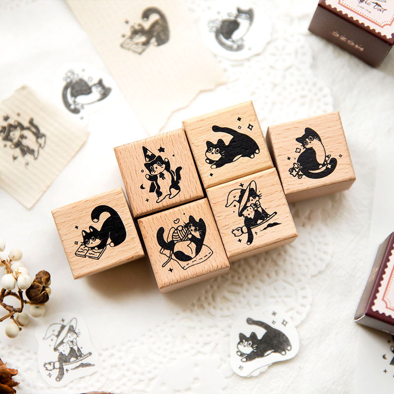 Yoofun Cute Little Black Cat Decoration Wooden Stamps for Scrapbooking Journal Stationery Diy Craft Retro Standard Seal