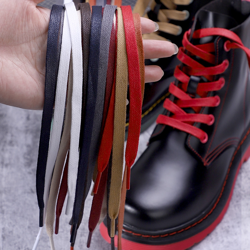 Unisex Waxed Flat Shoelaces 1 Pair Leather Waterproof Casual Shoe Laces for Boots Width 0.6cm