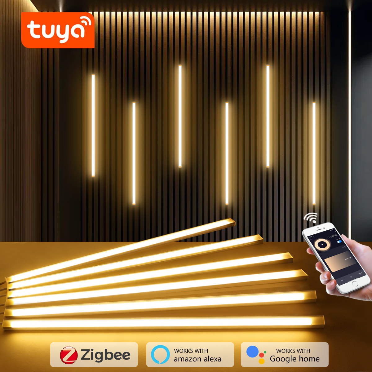 1-5PCS Tandem Connection Smart Zigbee TUYA LED Bar Light Work With Zigbee Hub Gateway Alexa Home APP Voice Control lightify