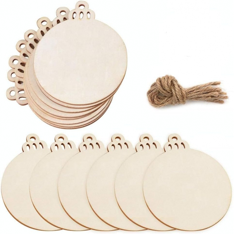 10pcs Unfinished Pre-Drilled Natural Wood Discs, Round Wooden Pieces with Holes, DIY Craft Supplie, Hanging Decoration