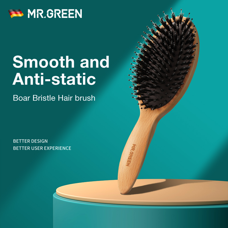 MR.GREEN Boar Bristle Hair Brush Natural Beech Comb Hairbrush for Curly Thick Long Dry Wet Hair Detangler Massage Brushes Women