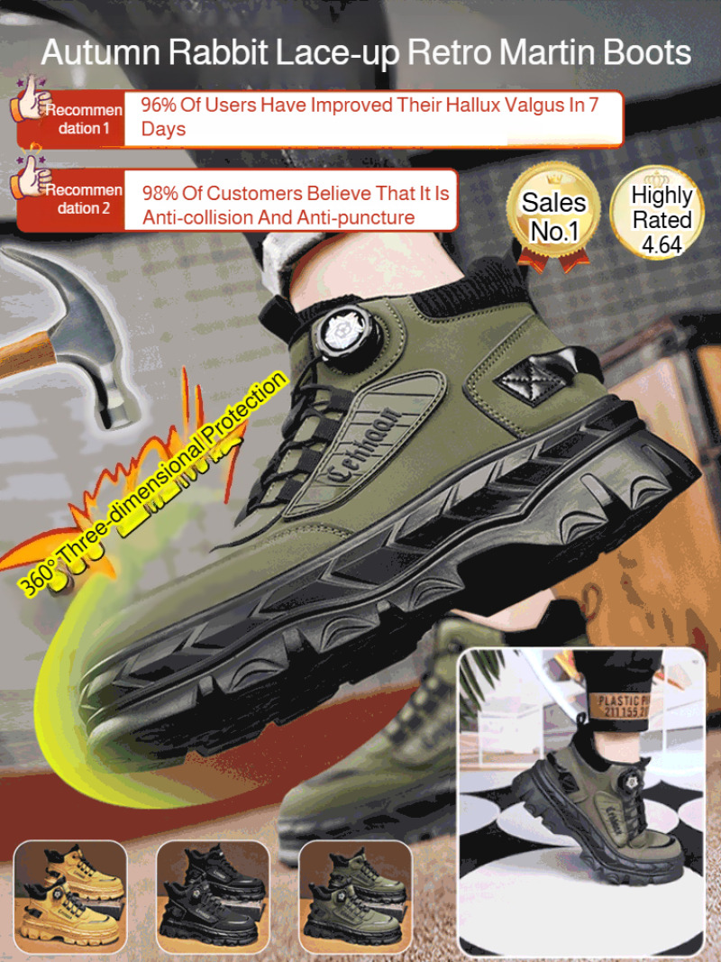 Men's Autumn New Retro Work Boots, Thick-Soled High-Top Casual Ankle Boots, Non-Slip Durable, Ideal for Daily & Outdoor Wear