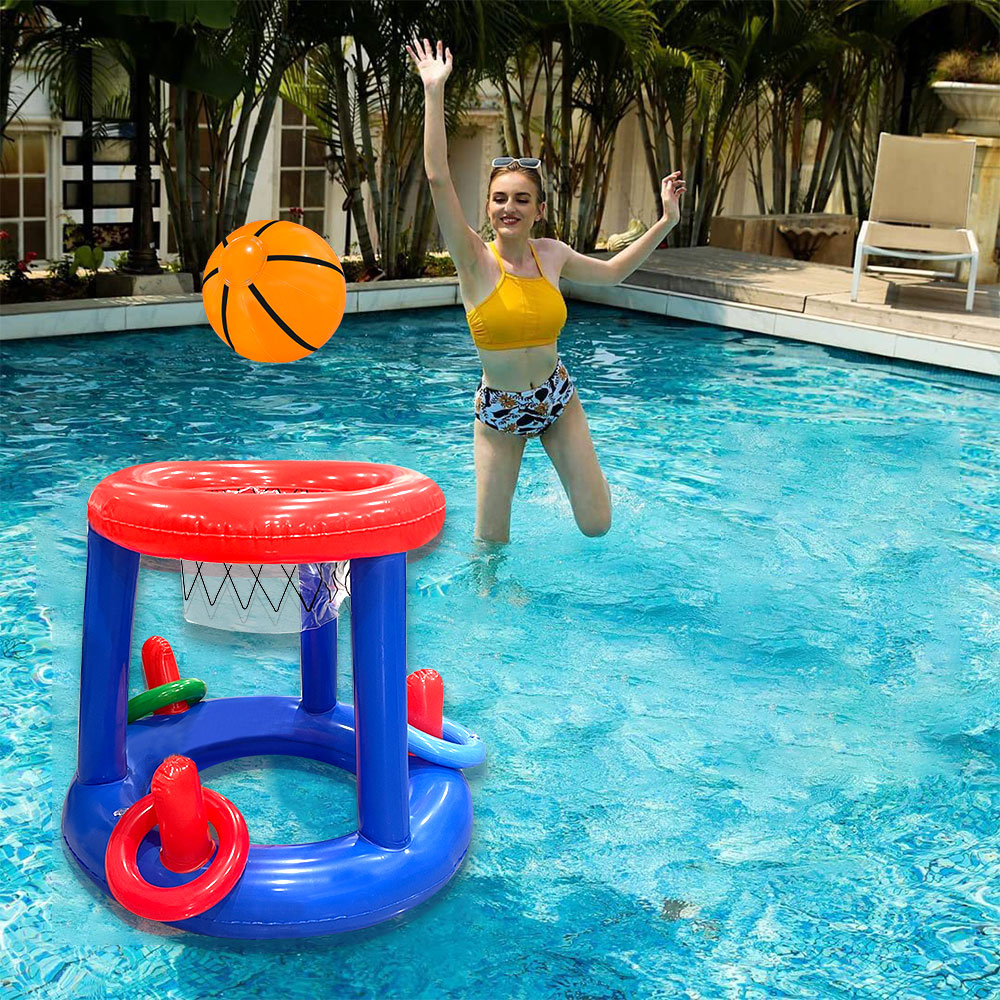 1pc Blue Inflatable Basketball Rack With Rings Toss Game Prop Swimming Pool Party Water Basketball Frames