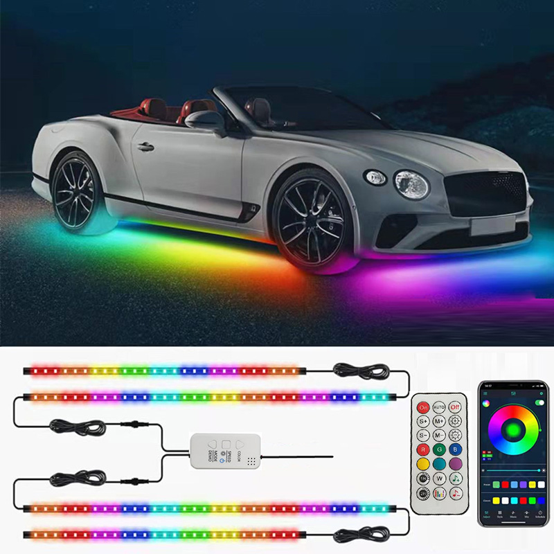 Underglow Car Lights 4pcs RGBIC Smart LED Lights For Cars App Control Neon Accent Strip Lights For SUVs Trucks DC 12-24V