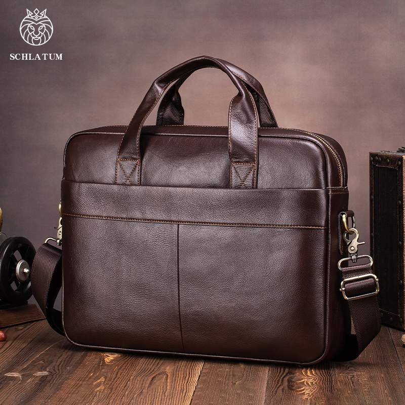 Genuine Leather Men's Briefcase Soft Luxury Business Bag 15.6 Inch Laptop Compatible Lightweight Office Commute Handbag