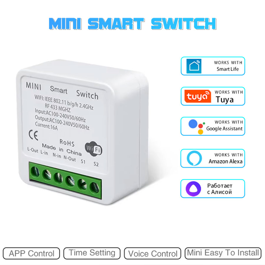 16A 20A Tuya Smart WiFi Switch RF433Mhz Breaker Relay 2-way Control Module Smart Life App Remote Works with Alexa Home