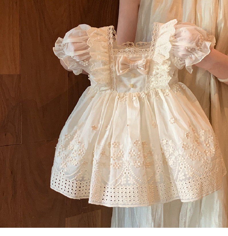 Girls' French Lolita Princess Dress, New Summer Style One-Year-Old Dress, White Cute Little Girl's Beautiful Short-Sleeved Dress