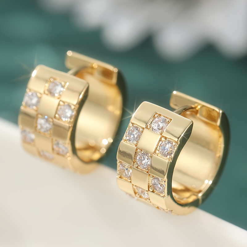 1 Pair of Women's Elegant Thick Synthetic Zircon Hoop Earrings, Suitable for Vintage Luxury Jewelry for Wedding, Party, Everyday