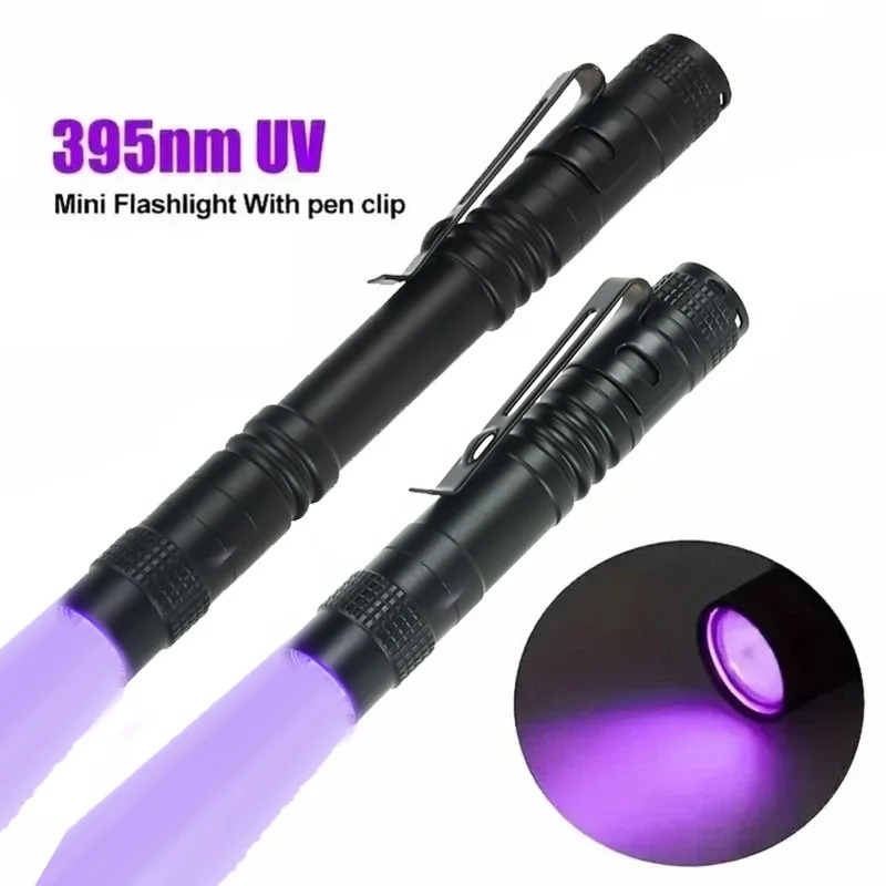 1/2 PCS Purple UV Flashlight 395nm Portable Ultraviolet with Pen Clip for Fluorescent Stain Detection Pet Inspectionet