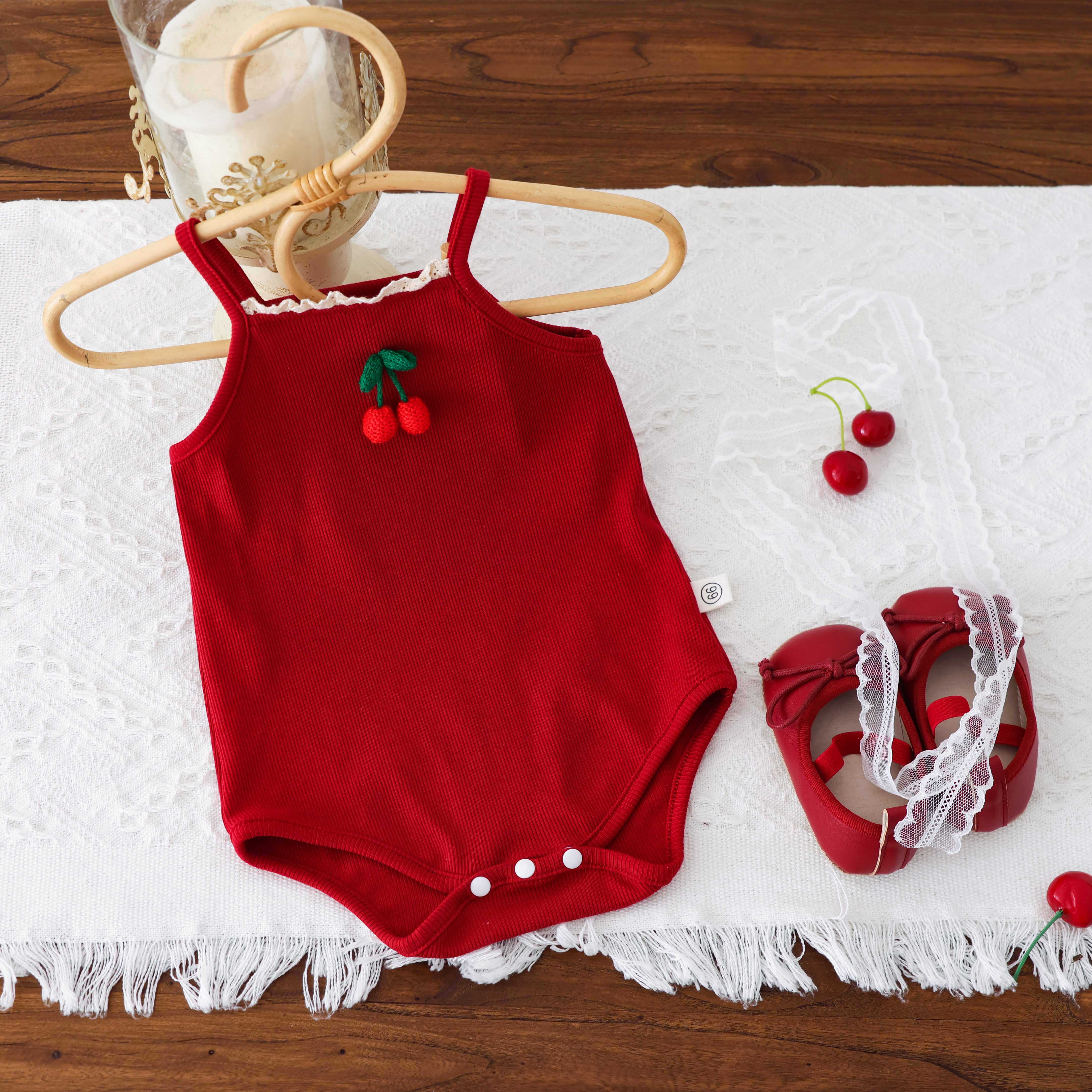 Summer baby cute watermelon style jumpsuit, male and female baby sling thin comfortable jumpsuit hat, suitable for going out
