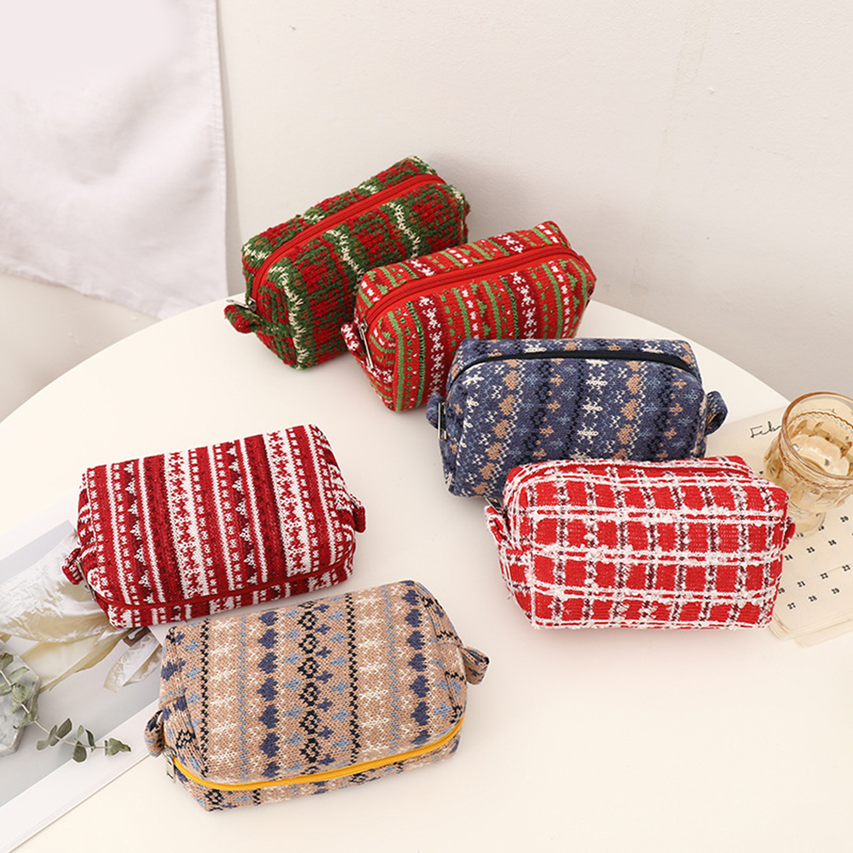1PC Retro -themed Makeup Bag, Available in Various Color Combinations, Portable Daily Small Item Cosmetic Organizer
