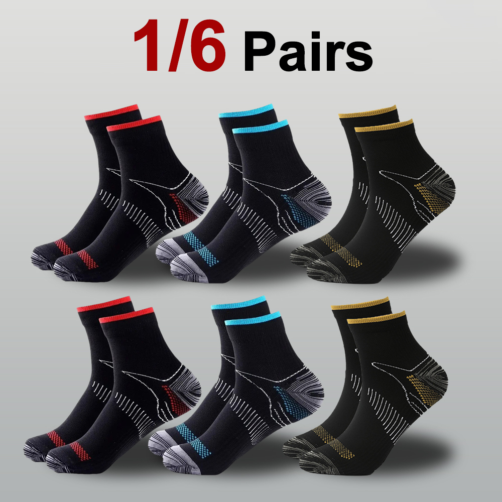 1/6 Pairs Men Plus Size Compression Sports Socks Foot Fascia Design Comfortable Breathable Deodorizing Running Cycling Socks