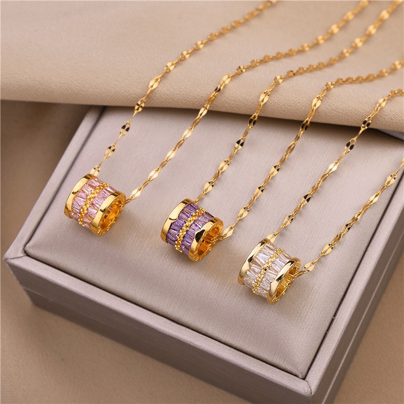 Korean Fashion Sweet Lucky Crystal Pendant Necklace For Women Cute Ladies Wedding Jewelry Female Stainless Steel Neck Chain