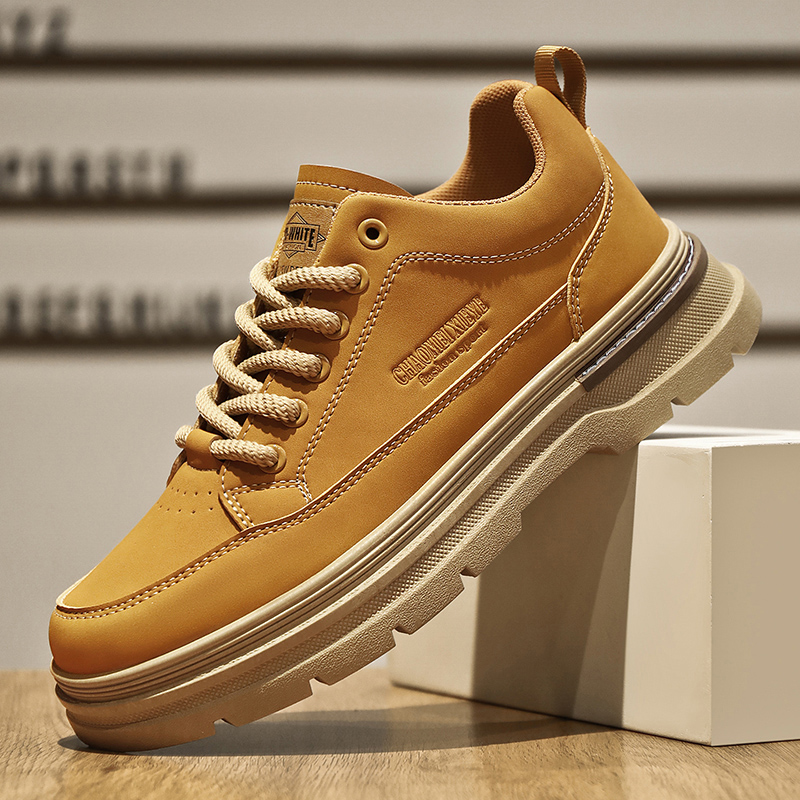 Men's Low-cut Derby Boots - Autumn Casual Work Shoes with Thick Sole, Anti-slip & Heightening Design, Retro Style Leather Shoes