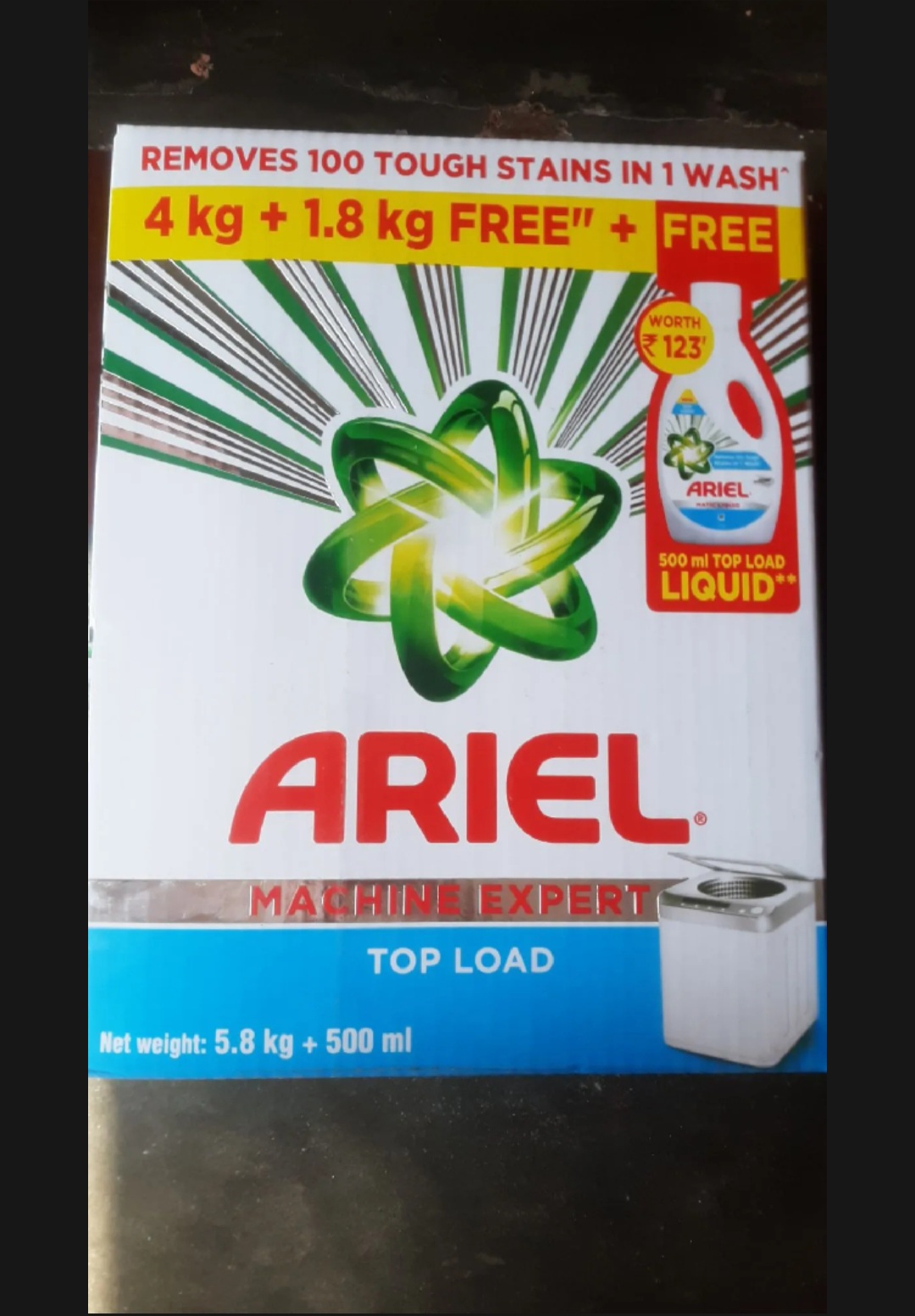 Ariel Matic Top Load Detergent Combo - Powder + Liquid ( 4 + 1.8 kg Washing Powder With 500ml Matic Liquid Free )