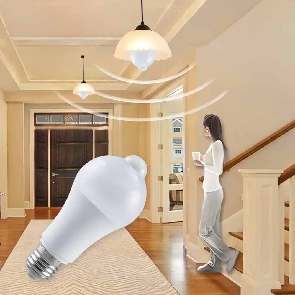 PIR Motion Sensor Bulb Auto ON/OFF Energy Saving LED Light Durable E27 12W Infrared Radiation Smart Bulb for Home Stair Garden