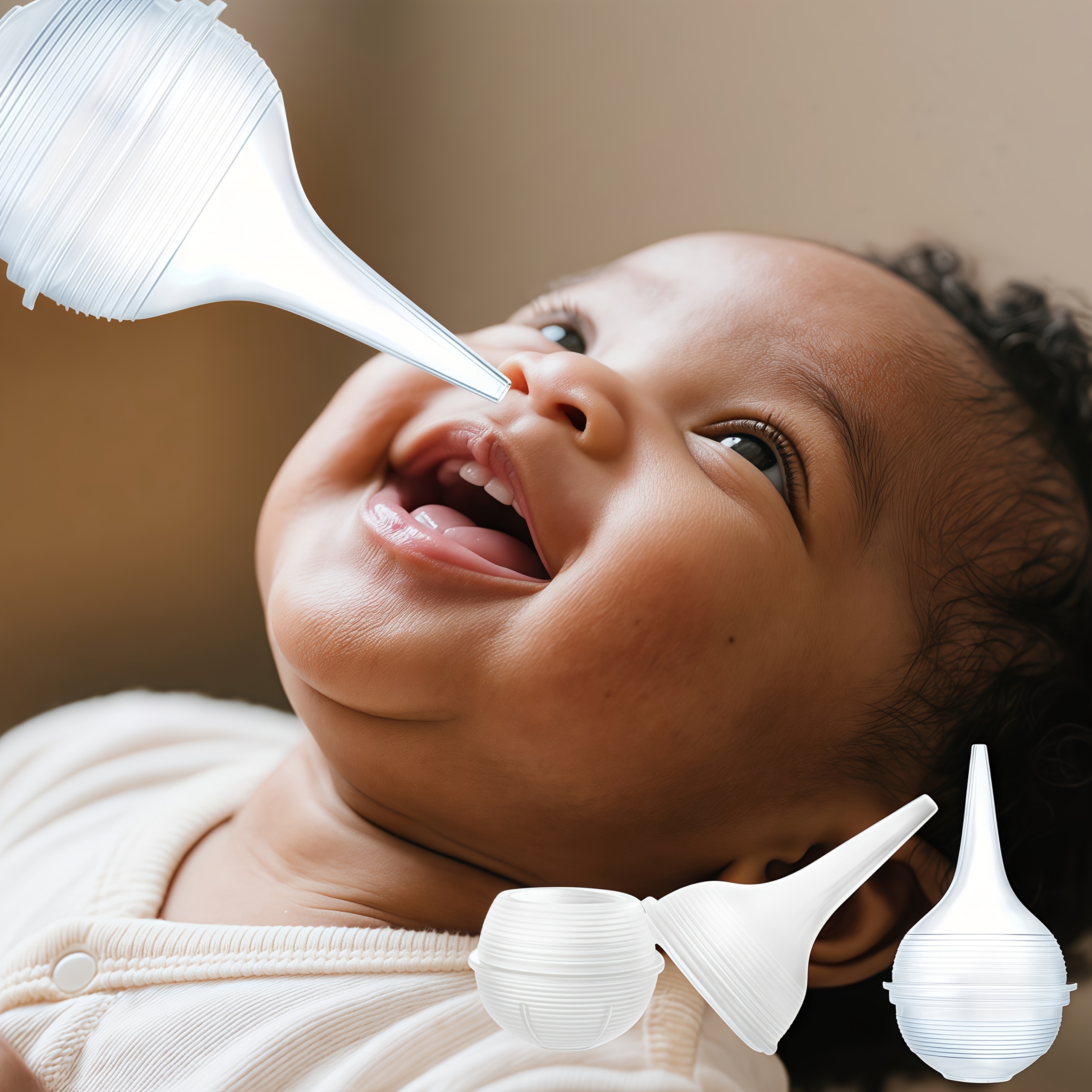 1PC, handheld silicone nasal aspirator, detachable children's baby ear wash bulb nasal aspirator 30ml, white