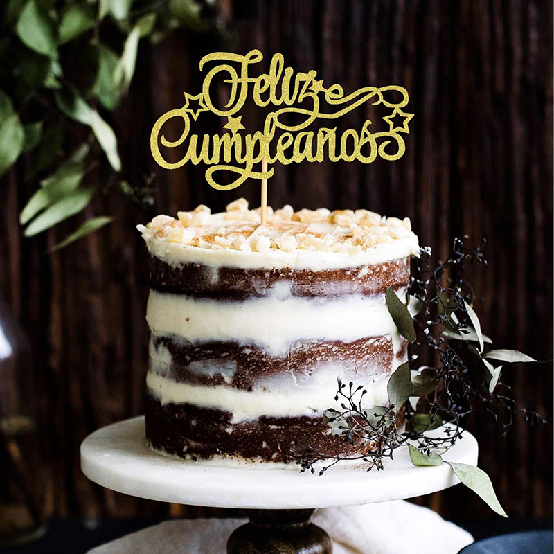 1pc gold/rose gold Feliz Cumappeaños cake topper, Spanish birthday decoration supplies
