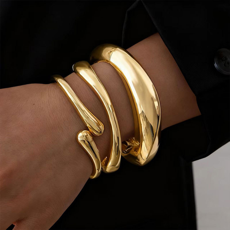 3 Styles Vintage Hip Hop Metal Cuff Bangles Punk Gold Silver Color Geometric Teardrop Bangles For Women Bracelet Men Jewelry New