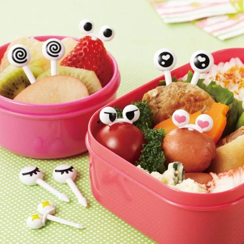 10Pcs/Set Mini Skewers Cute Cartoon Eyes Kawaii Lunch Bento Box Food Fruit Picks Fork Sticks Buffet Sandwich Toppers Decor Fork