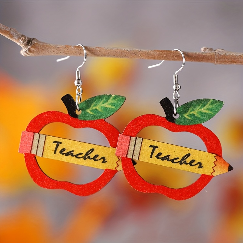 1 pair of new personalized pencil teacher hanging earrings graduation school season back to school teacher wooden earrings pen gpt