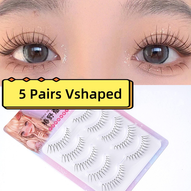 MJ 5 Pairs False Eyelashes A Type Eyelashes Upgraded Lash U-shaped 0.14mm Transparent Stem Soft Natural Eye Lashes Mink