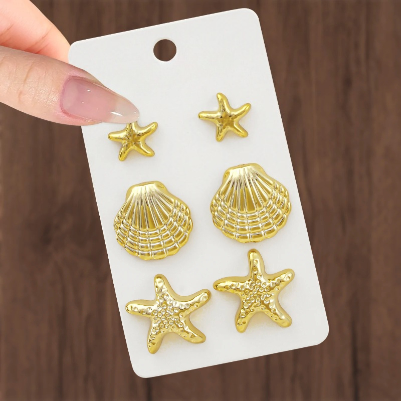 6 Pieces/set Fashionable Golden Starfish Imitation Shell Earrings Beach Party Women's Jewelry Daily Wear Holiday Accessories