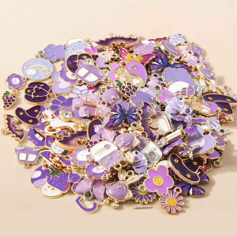 10pcs Mixed Cute Enamel Purple Charms Daisy Flower Heart Butterfly Animal Pendant for Earring Necklace Diy Jewelry Accessory pen gpt