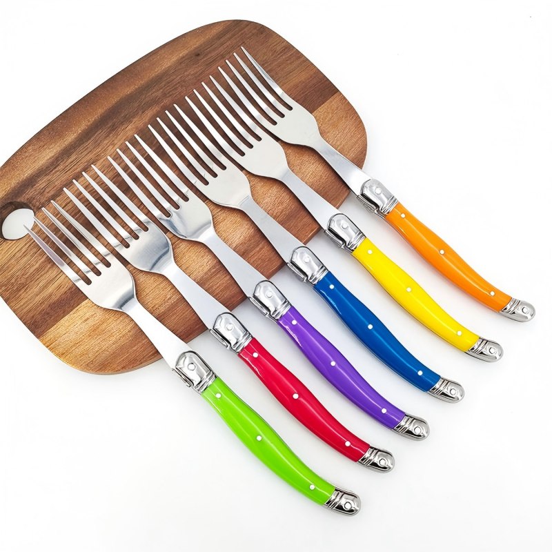 6pcs Laguiole Steak Forks Rainbow Dinner Fork Colorful Cutlery Black Table Fork Stainless Steel Dessert Fruit Fork Long Handle
