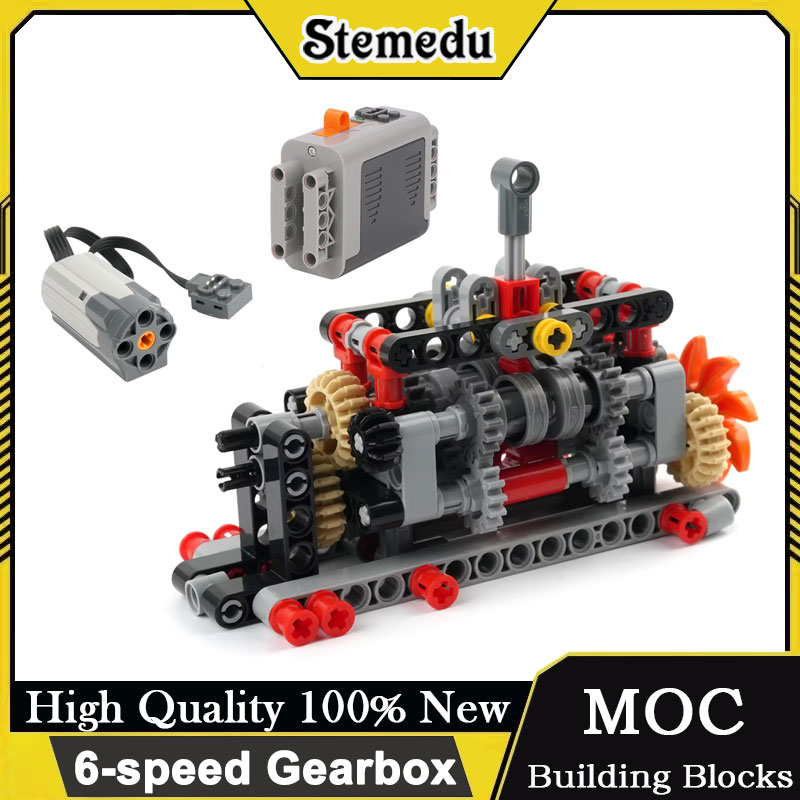 4-Speed Manual Gearbox Building Blocks Kit DIY Engineering Model with Differential Gears Small Particle MOC Technical Toys