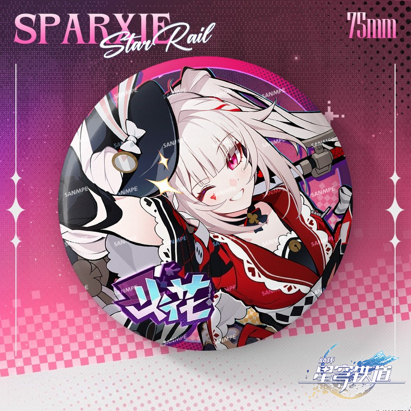 Honkai Star Rail Sparkle 75MM Anime Badge Double Flash Glitter Metal Pin Brooch Cartoon Cosplay Backpack Decoration Fan