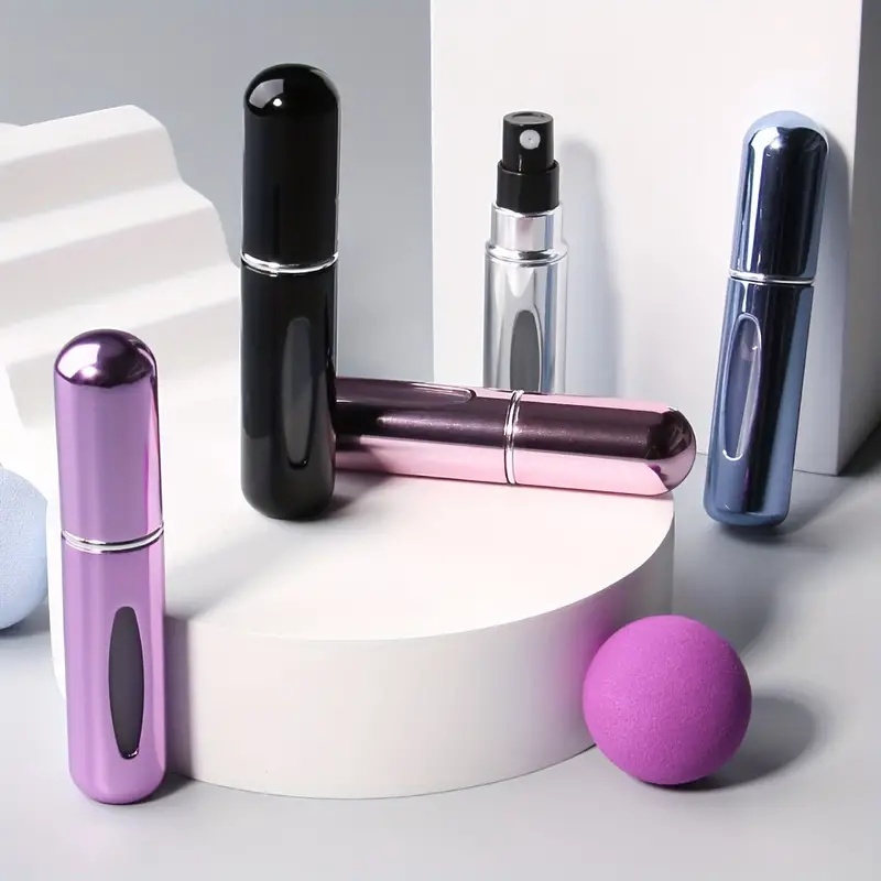 5Pcs 5ml Refillable Spray Perfume Bottle Self-Pumping with Jar Scent Empty Amotizer Comtainer Mini Portable Dispenser