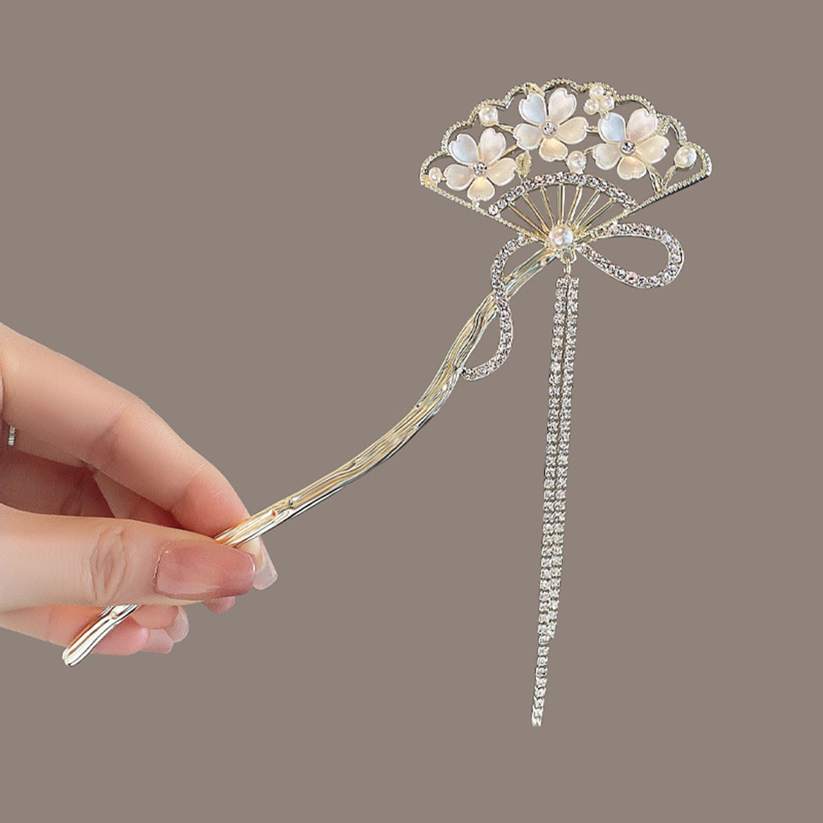 Chinese Hanfu Tassel Hairpin Vintage Flower Fan Shaped Hair Stick For Cheongsam Decor Retro Bridal Wedding Hair Bun Jewelry