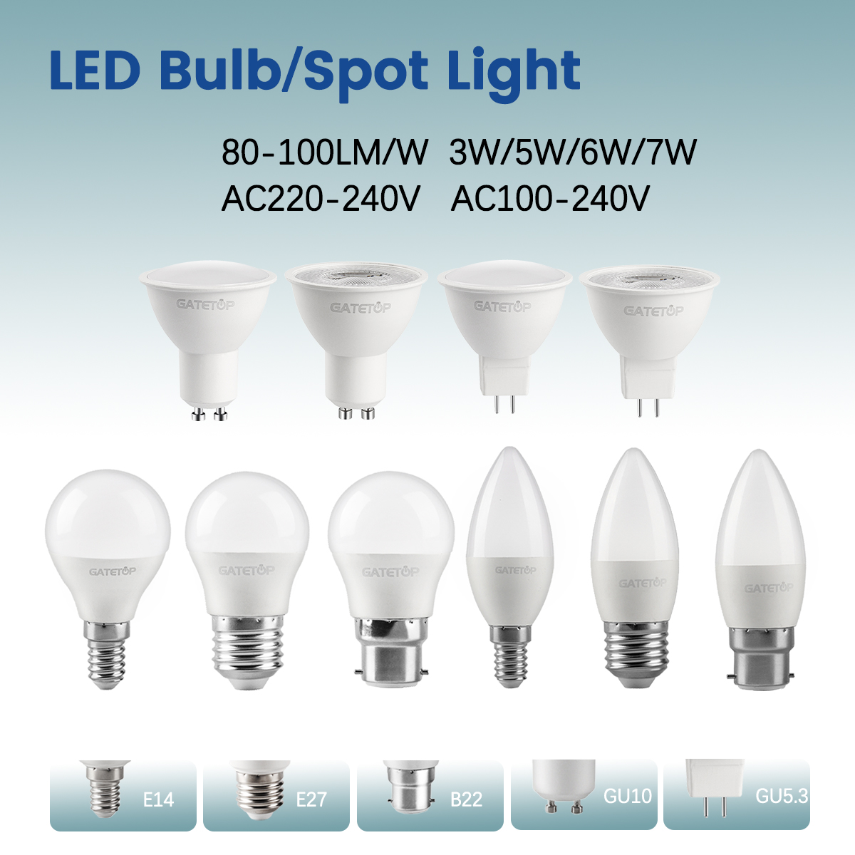 Led Bulb Lamps E27 B22 E14 GU10 GU5.3 Spot 220V 110V Light Bulb 3W 5W 6W 7W Warm White Cold White Lampada for Home Leds Lamp