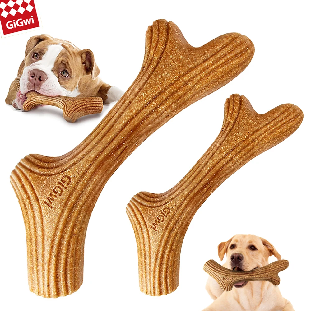 Gigwi Dog Chew Toys Real Wooden Deer Antlers for Aggressive Chewers Large Dog Chewing Indestructible Tough Durable Pet Toys