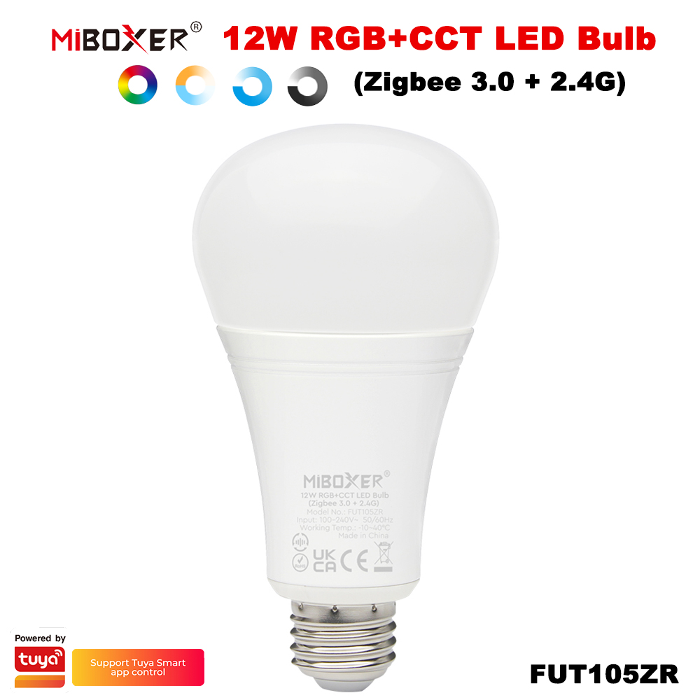 Miboxer FUT105ZR Zigbee 3.0+2.4GRF AC100-240V Smart TUYA 12W E27 RGB+CCT Brightness and color temperature adjustable LED Bulb