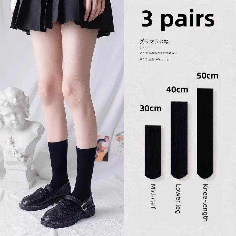 Solid Color JK Woman Socks Thin Knee High Socks Cute Black White Lolita Long Socks Girls Kawaii Cosplay Nylon Stockings