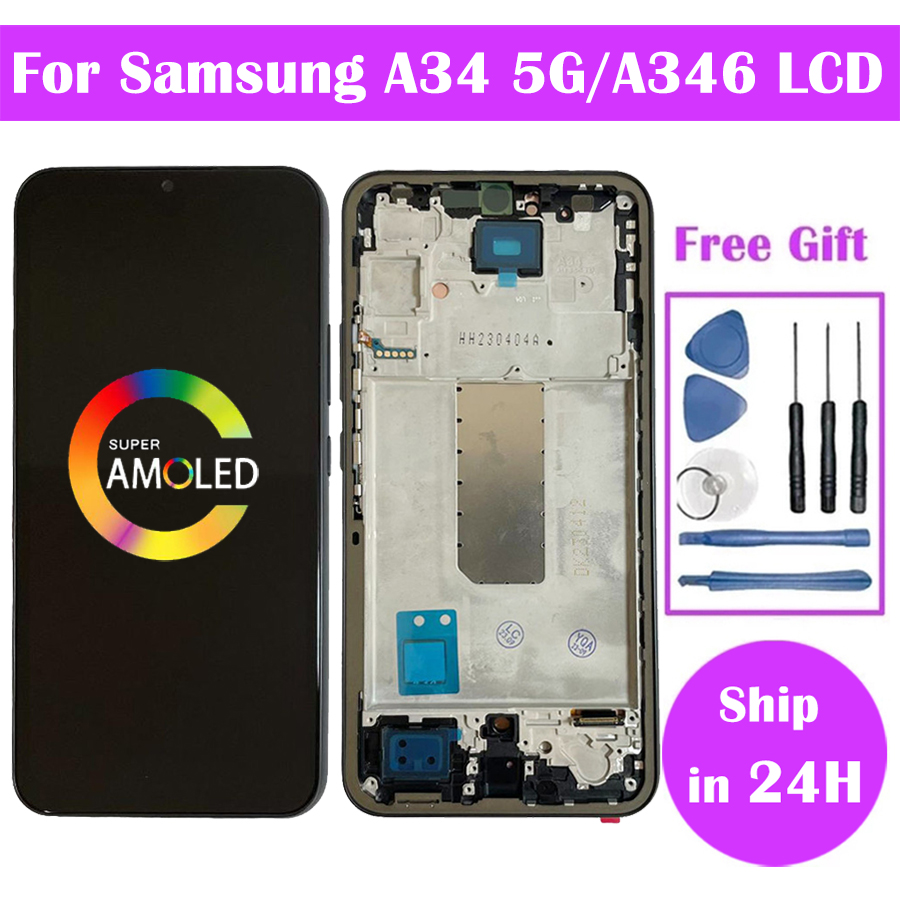 Super AMOLED For Samsung A34 5G A346B A346U A346E LCD Touch Screen with Fingerprint For SM-A346 Display Repair Parts