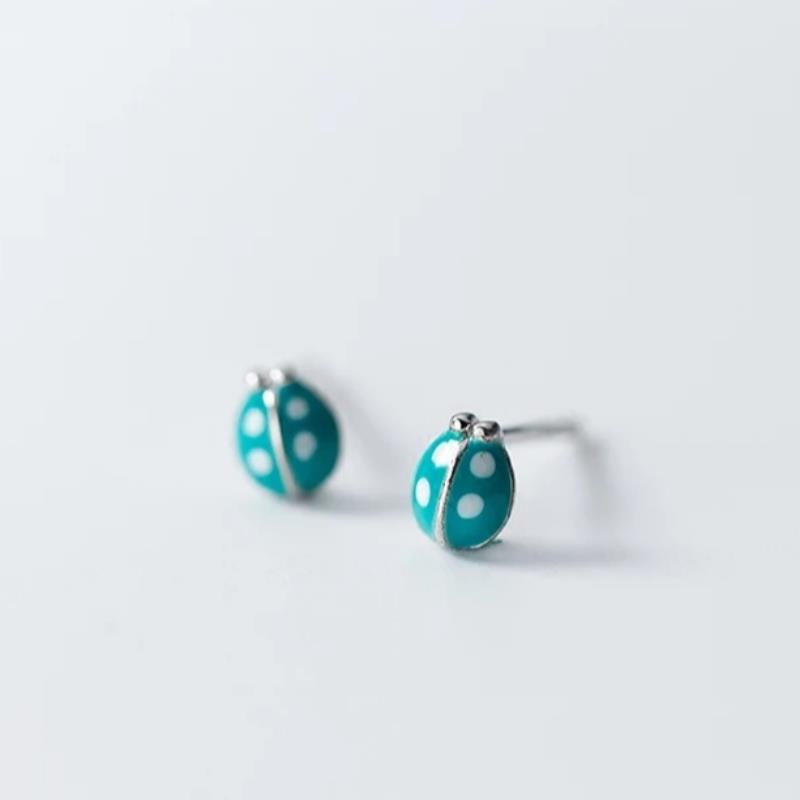 New Arrival Creative Fashion Sweet Green Little Ladybug 925 Sterling Silver Personality Cute Popular Stud Earrings E089