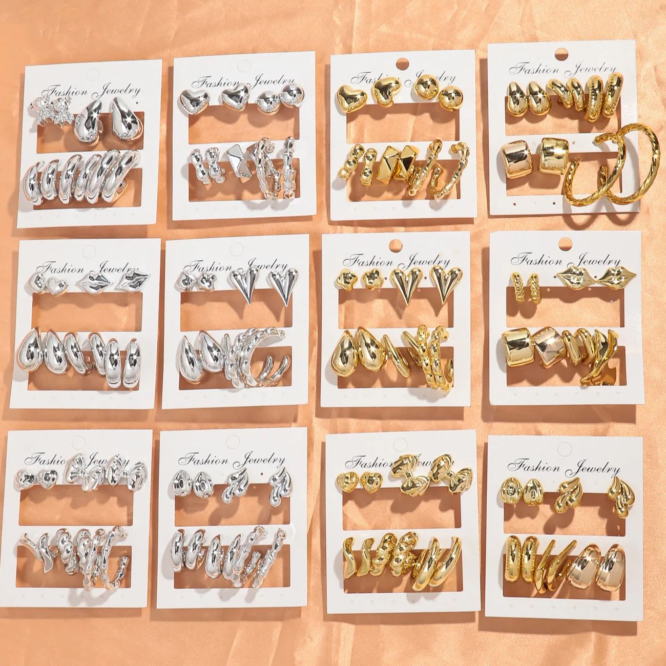 5 pairs/set Fashion Acrylic Irregular Gold and Sliver Color Chunky Earrings for Women Geometric Earrings 2024 Trend Jewelry