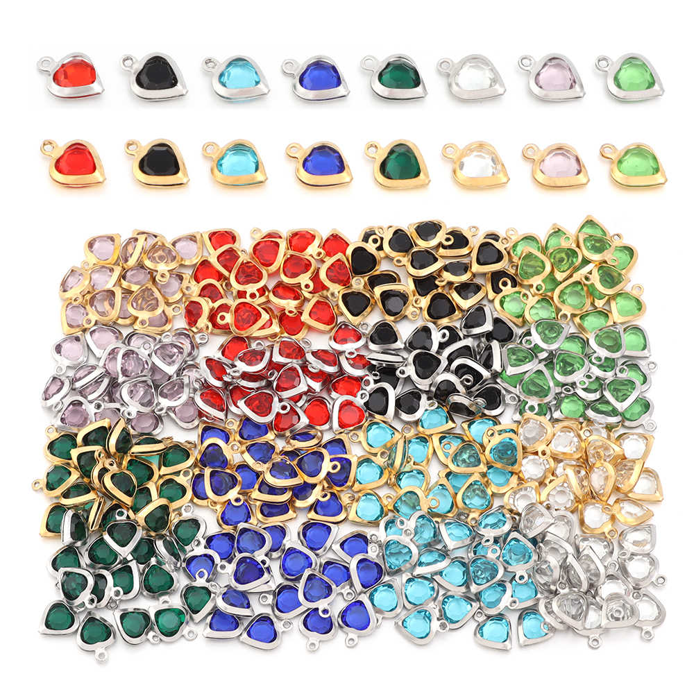 10pcs/lot Aurora Color Heart Shaped Crystal Glass Charms Pendants For Jewelry Making DIY Bracelet Necklace Earrings Charms