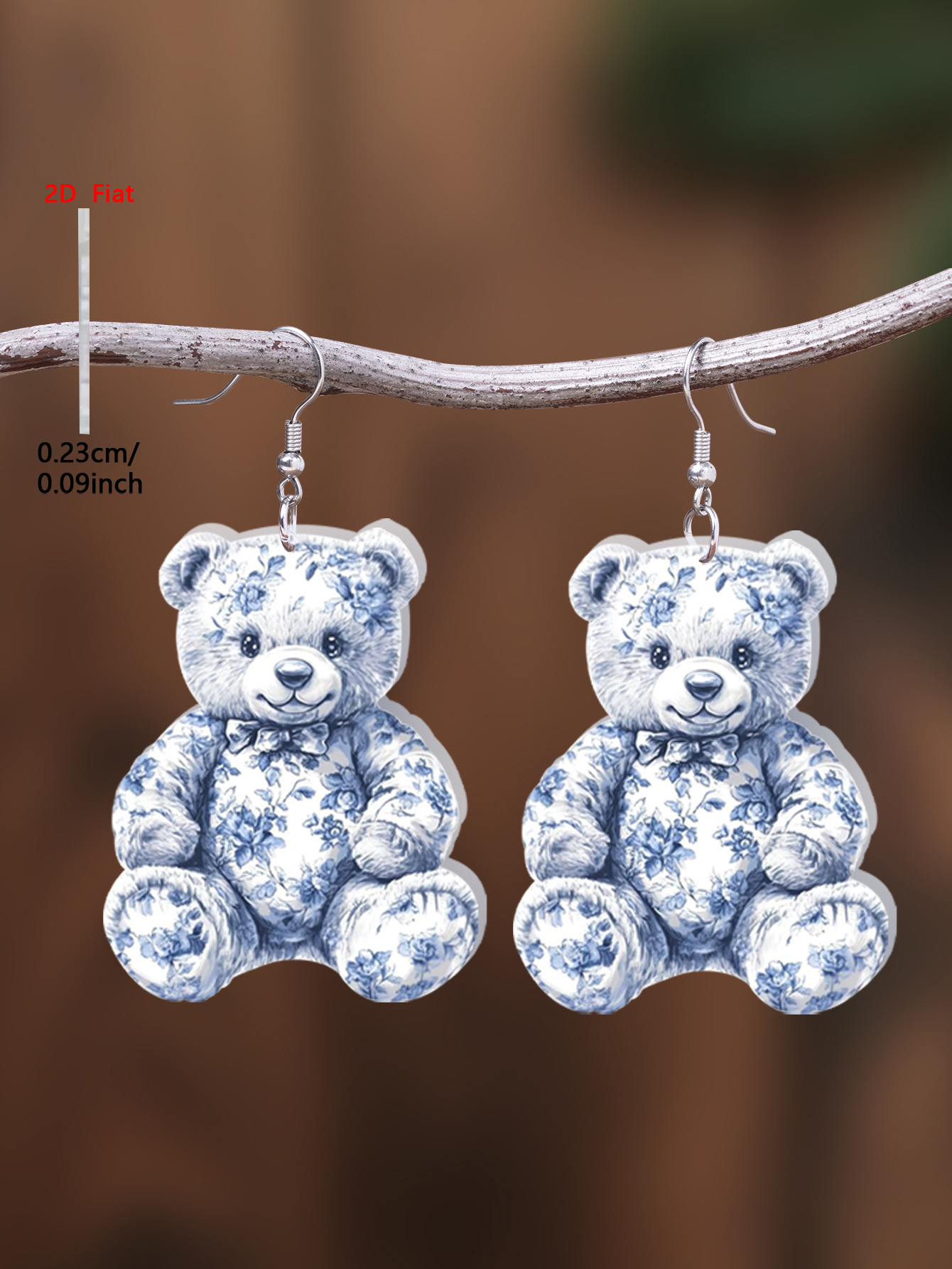 1 Pair of 2D Flat-1Pair Blue Bear Pattern Acrylic Pendant Drop Earrings, Cute Classic Style Jewelry Earrings for Women Suitable for Daily Wear and Vacation Wear