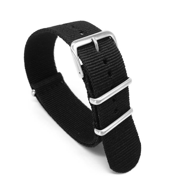 Black Nylon Strap for 16mm 18mm 20mm 22mm 24mm Watches Fabric Woven Nylon Strap