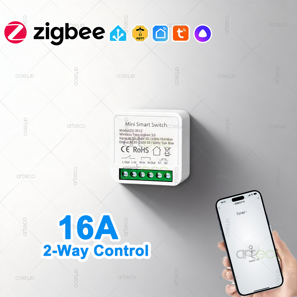 ZigBee 3.0 Smart Mini DIY Switch Automation Light Switch Module 16A Relay 2 Way Control APP Remote Timing Control Need Gateway lightify